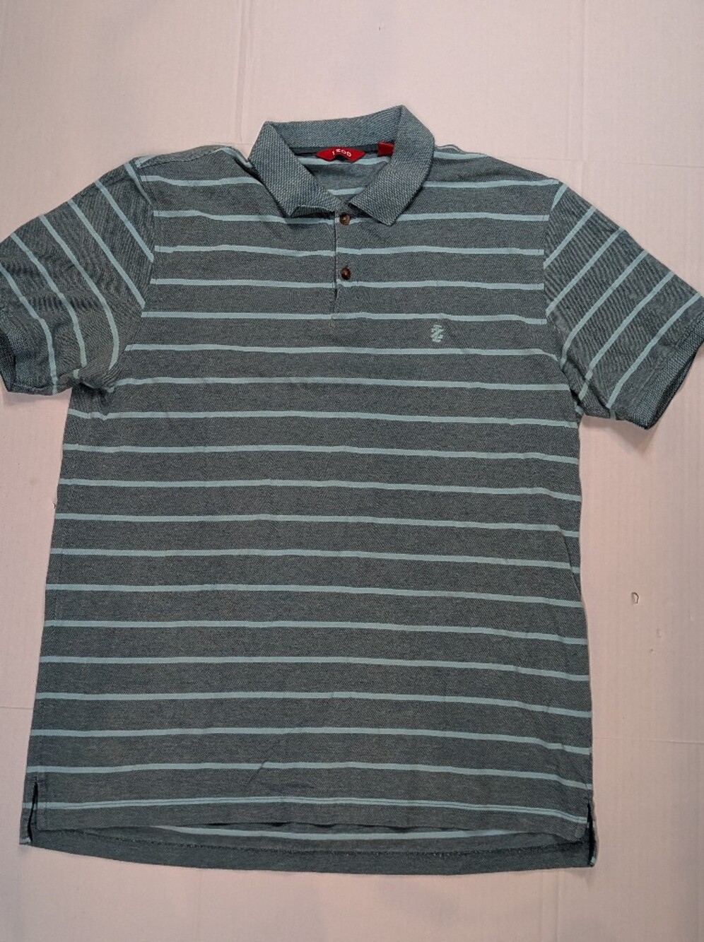 Izod Golf Mens Striped Polo Shirt Large greenish/bluish Stripes